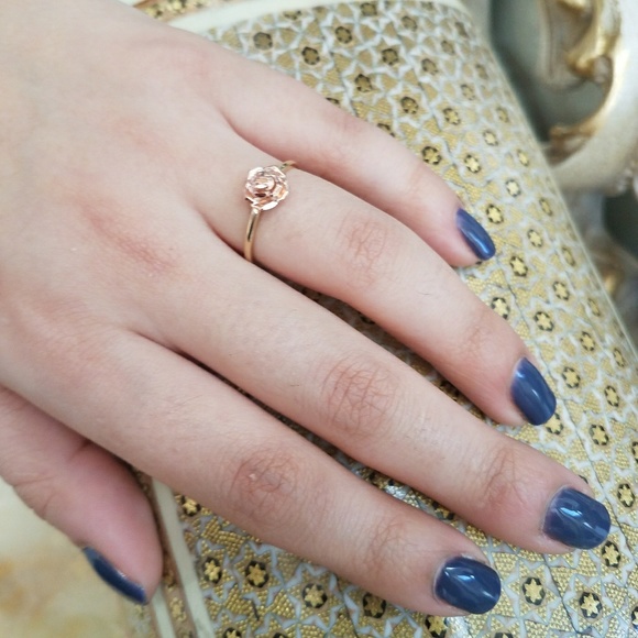 14K Yellow Gold Rose Gold Rose Flower Ring - Picture 7 of 16